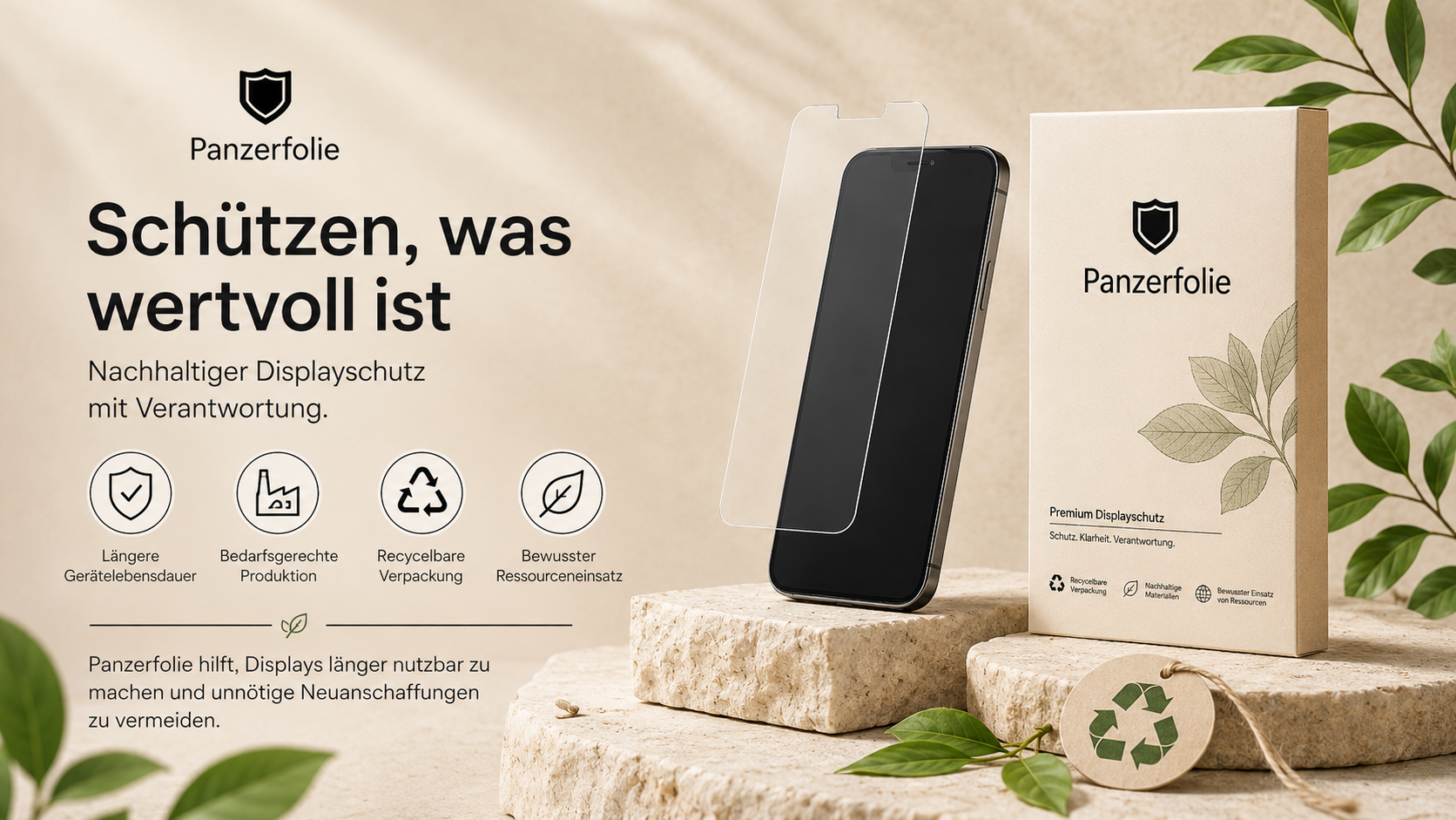 Panzerfolie Produktverpackung mit Schutzfolie und nachhaltigen Details
